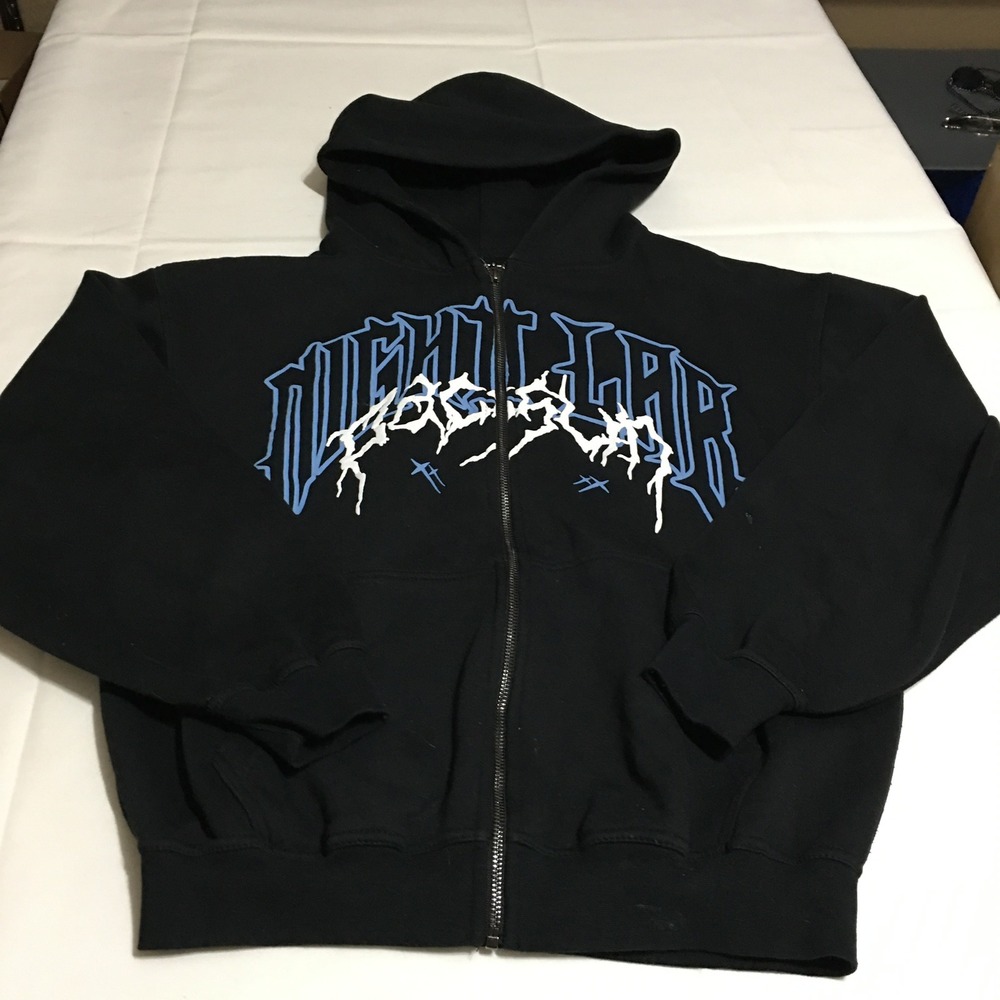 PacSun x NL25h Y2K Zip Up Hoodie Medium Black Night Lab Graphic Wings